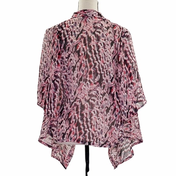 I.n Studio Sheer Pink Animal Print Drapey Open Front Cardigan Sweater - Picture 5 of 11